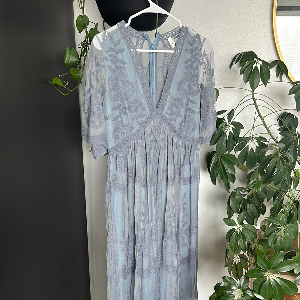 Pinkblush Blue Flutter Sleeve Maxi Dress